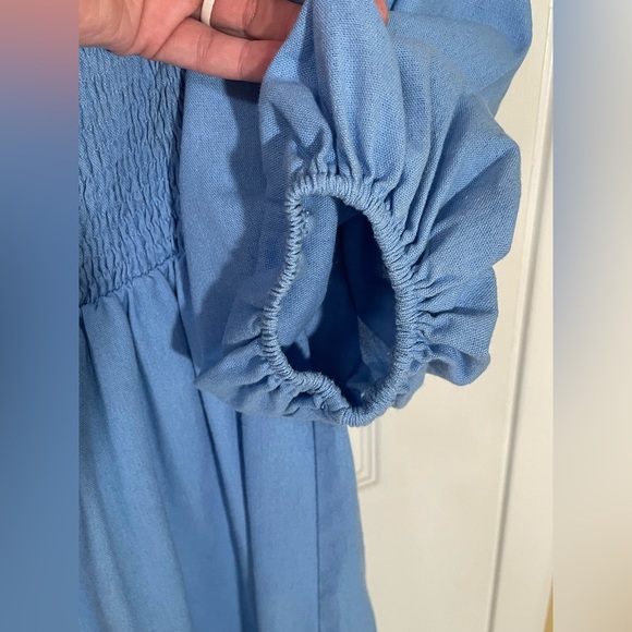 Tuckernuck Dress Women's XS XSmall Smocked Mini Linen Blend Puff Sleeve Blue - Picture 6 of 9